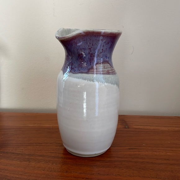 Beautiful handmade pottery vase decanter pitcher purple white drip glaze - Picture 1 of 7
